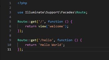 Gambar 10. Tampilan output Hello World setelah route berhasil dibuat
