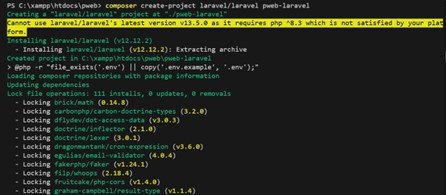 Gambar 4. Proses pembuatan project Laravel menggunakan Composer