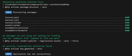 Gambar 5. Tampilan terminal setelah project Laravel berhasil dibuat