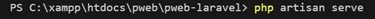 Gambar 8. Perintah php artisan serve untuk menjalankan server Laravel
