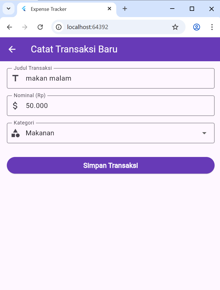 Gambar 4. Tampilan awal form Catat Transaksi Baru