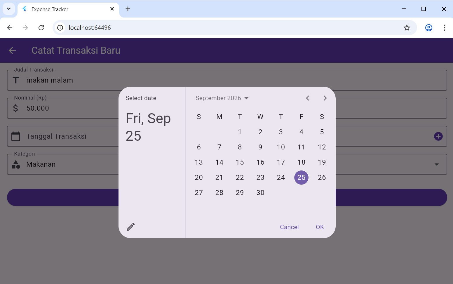 Gambar 7. Date picker terbuka