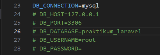 Konfigurasi database Laravel pada file .env