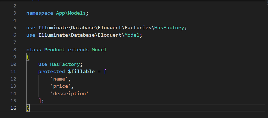 Kode model Product Laravel