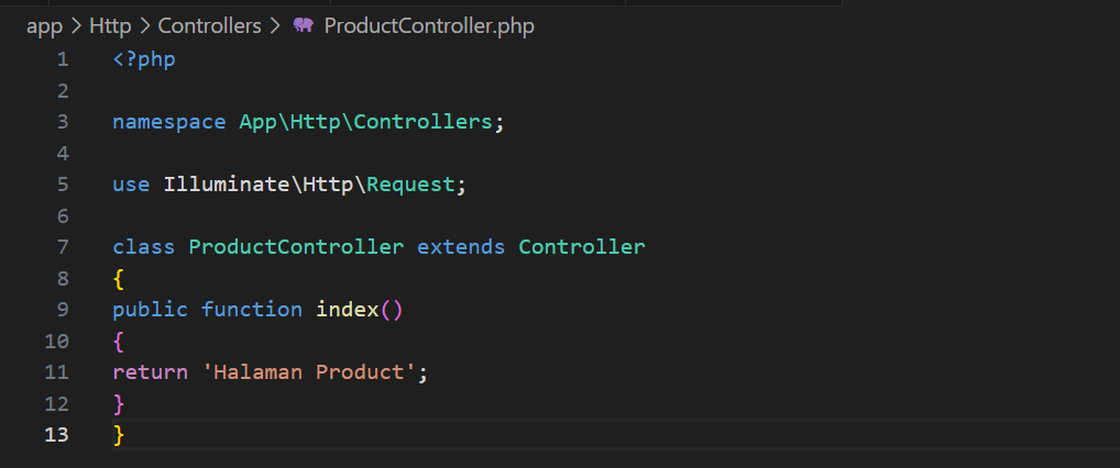 Kode ProductController Laravel