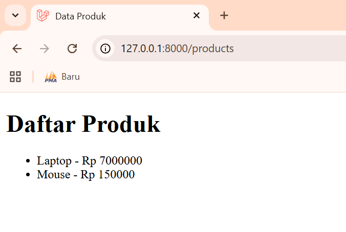 Hasil akhir halaman daftar produk
