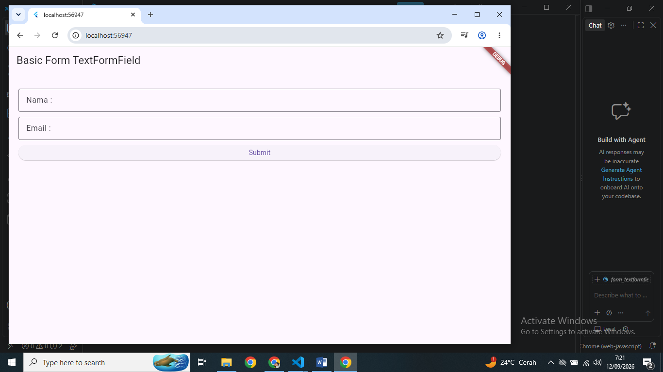 Gambar 3. Tampilan awal form_textformfield sebelum diisi, terdiri dari kolom Nama dan Email.