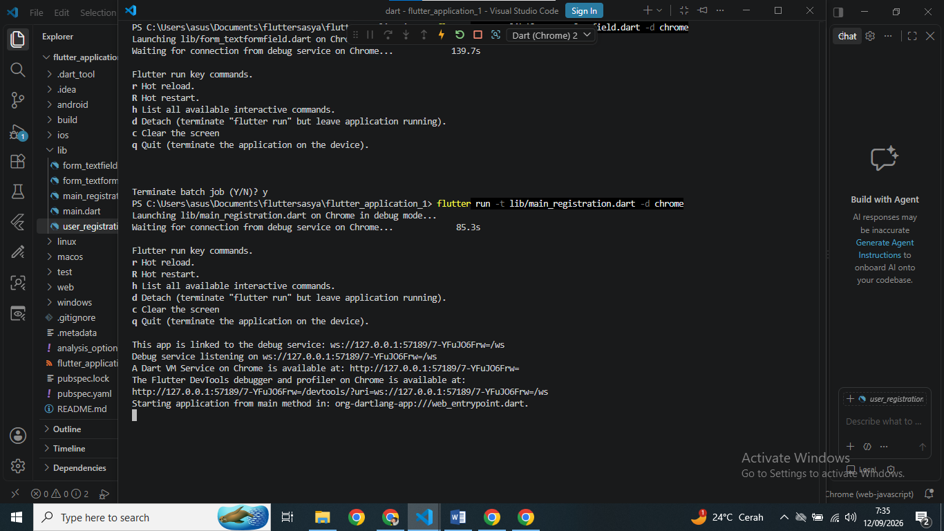 Gambar 9. Proses menjalankan main_registration.dart, sempat berpindah dari sesi form_textformfield sebelumnya.