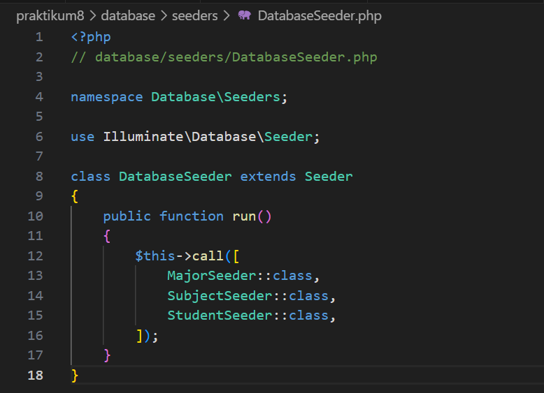 Gambar 12. Update DatabaseSeeder
