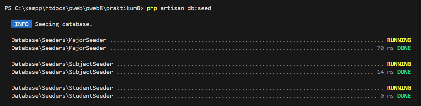 Gambar 13. Menjalankan perintah db:seed