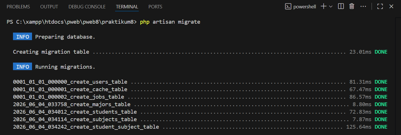 Gambar 5. Menjalankan perintah php artisan migrate
